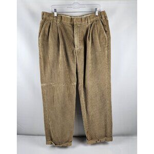 Orvis Pants Men 38x30 Tan Corduroy Pleated Front Cuffs Straight Leg Vintage